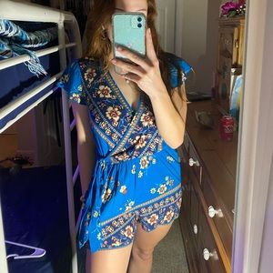 Sexy Blue Floral Romper